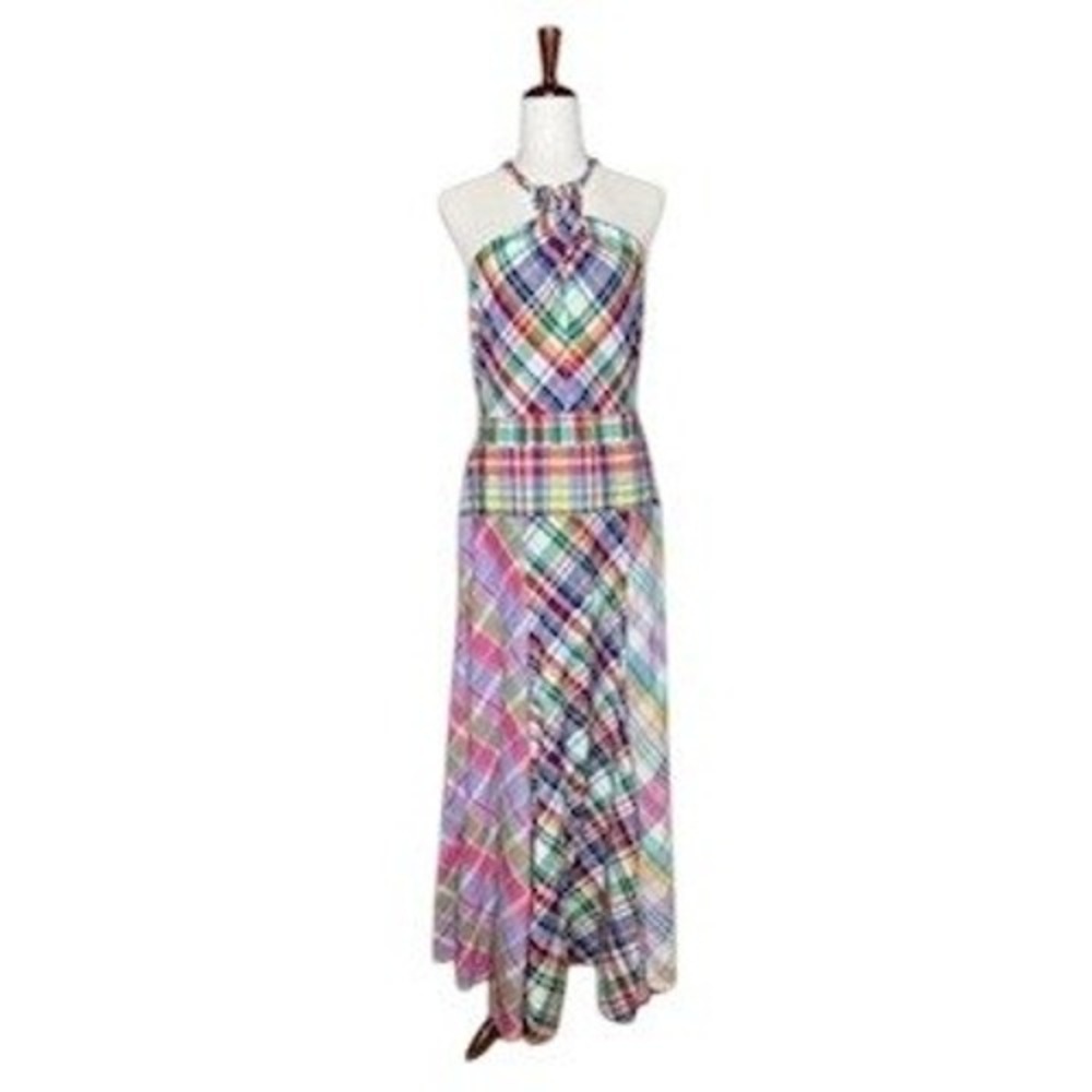 Polo by Ralph Lauren Multicolor Plaid Halter Maxi Dress